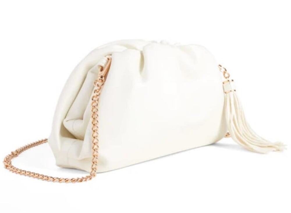 Understated Leather Ivory Crescent Clutch for Curateur - OS